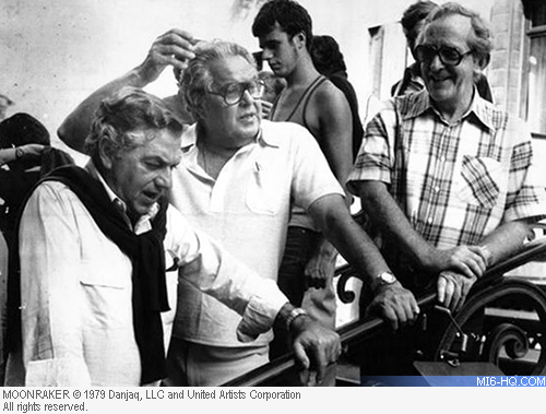 Adam, with Cubby Broccoli and director Lewis Gilbert on the set of "Moonraker"